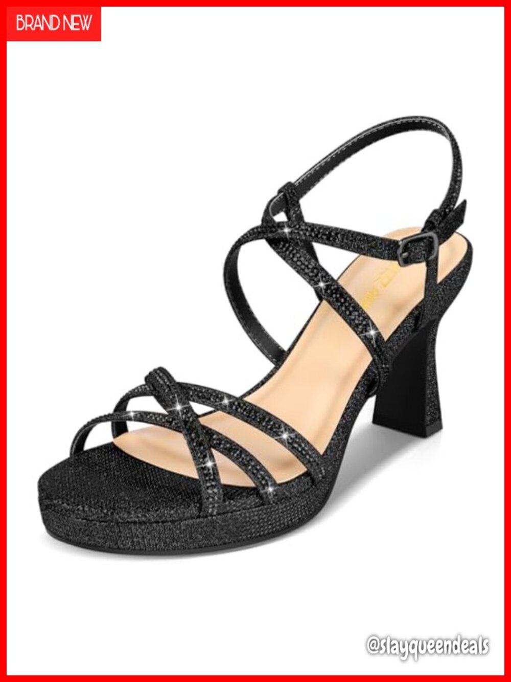 PIZZ ANNU Women's Stellora Platform High Heels Chunky Strappy Rhinestone Ankle